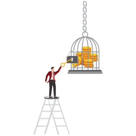 Geschäftsmann, der Unternehmensfinanzierung freischaltet  Illustration