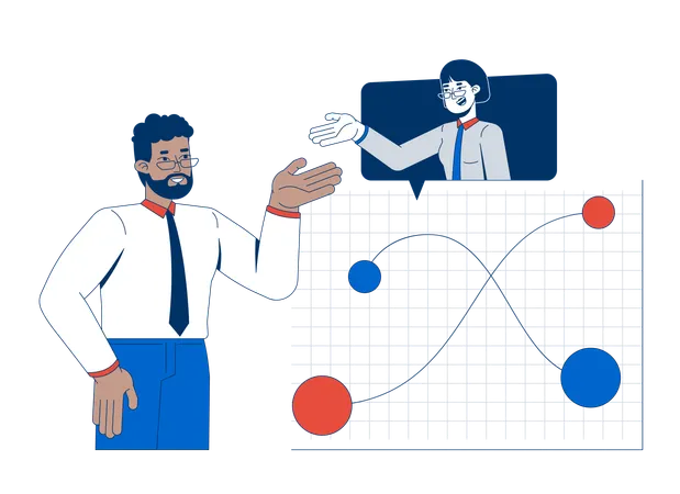 Geschäftsmann führt Datendiskussionen und Analystenzusammenarbeit durch  Illustration