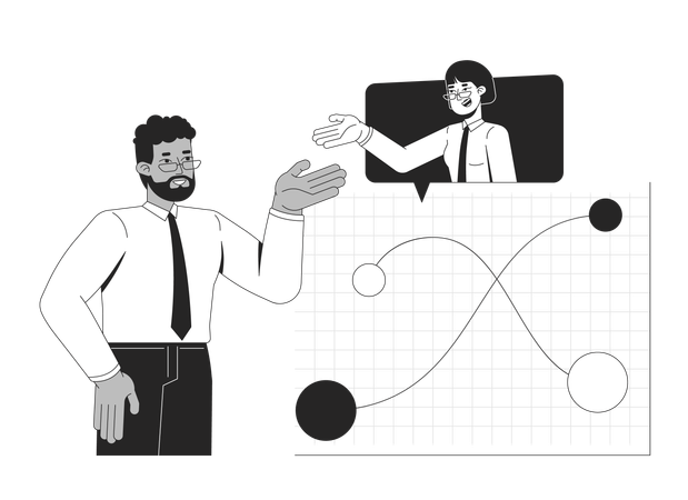 Geschäftsmann führt Datendiskussionen und Analystenzusammenarbeit durch  Illustration