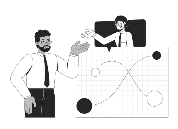 Geschäftsmann führt Datendiskussionen und Analystenzusammenarbeit durch  Illustration
