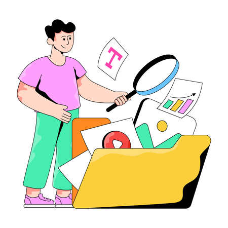 Geschäftsmann macht Datensuche  Illustration