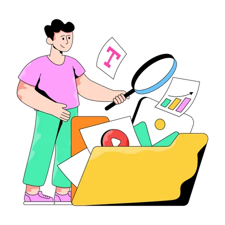 Geschäftsmann macht Datensuche  Illustration