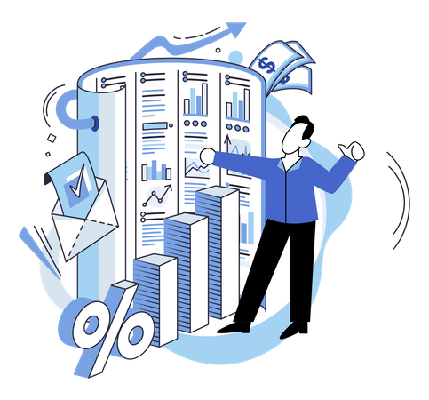 Geschäftsmann macht Finanzprüfung  Illustration