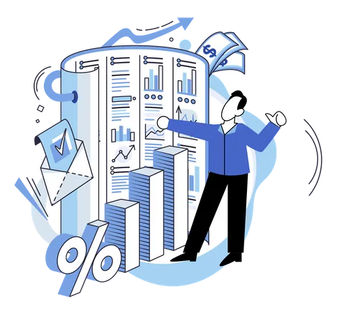 Geschäftsmann macht Finanzprüfung  Illustration