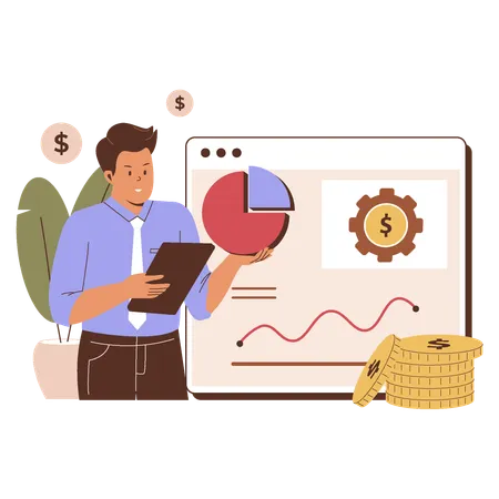 Geschäftsmann macht Finanzanalyse  Illustration