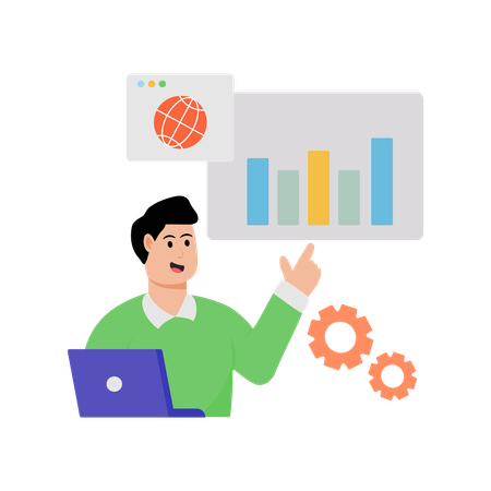 Geschäftsmann macht globale Datenanalyse  Illustration