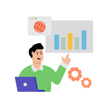 Geschäftsmann macht globale Datenanalyse  Illustration