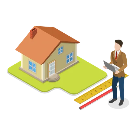 Geschäftsmann bei der Immobilienbewertung  Illustration