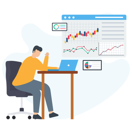 Geschäftsmann macht Marktdatenanalyse  Illustration