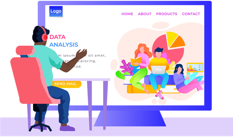 Geschäftsmann führt Online-Datenanalyse durch  Illustration