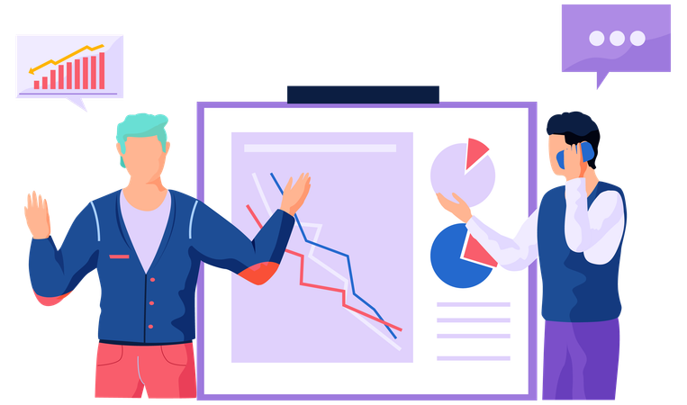 Geschäftsmann macht statistische Datenanalyse  Illustration