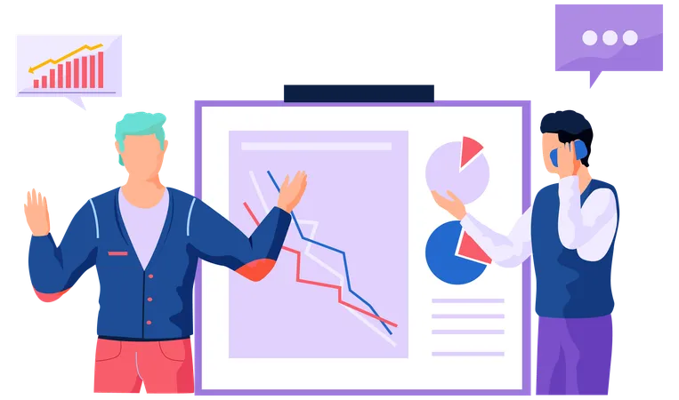 Geschäftsmann macht statistische Datenanalyse  Illustration