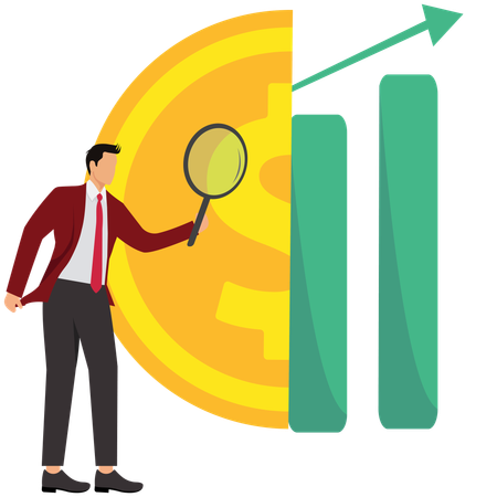Geschäftsmann führt vor der Investition eine Bewertung und Umfrage durch  Illustration
