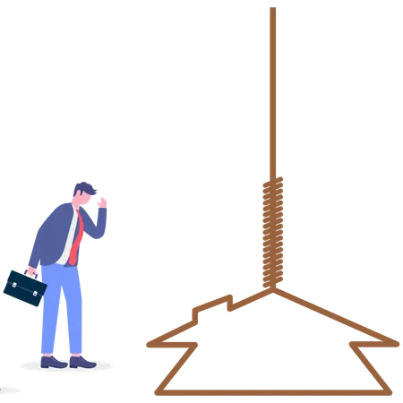Geschäftsmann knüpft Knoten mit nach Hause Illustration