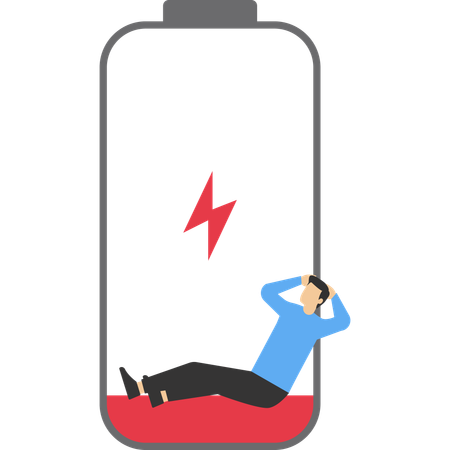 Geschäftsmann geht bei der Arbeit die Energie aus  Illustration