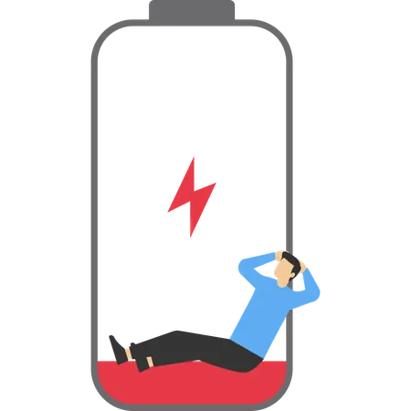 Geschäftsmann geht bei der Arbeit die Energie aus  Illustration