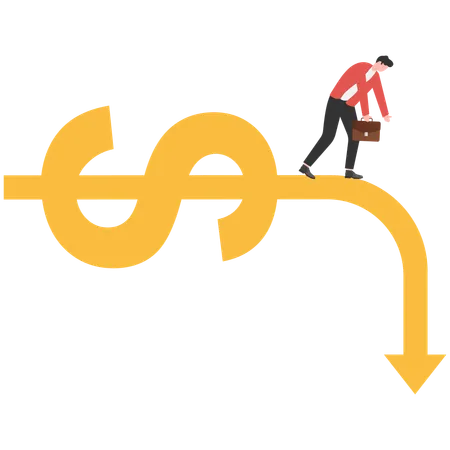 Geschäftsmann geht schlaff auf fallendem Aktienkursdiagramm  Illustration