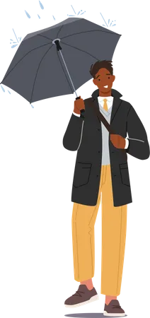 Geschäftsmann geht zur Arbeit, während er Regenschirm hält  Illustration