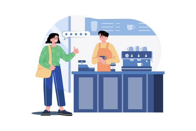 Geschäftsmann gibt Feedback zum Coffee-Shop-Service  Illustration