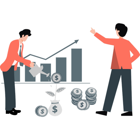 Geschäftsmann gießt Geldpflanze und erhält dabei finanzielles Wachstum  Illustration