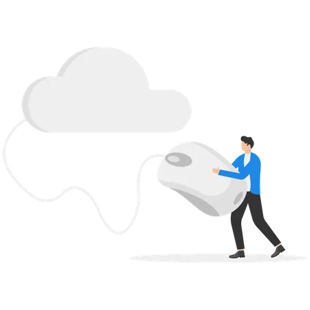 Geschäftsmann hält Computermaus für Cloud-Verbindung  Illustration