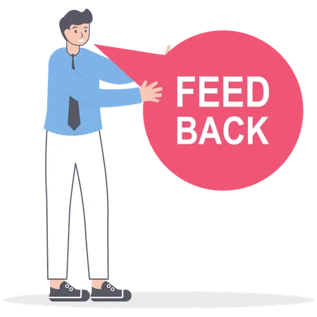 Geschäftsmann hält Feedback-Nachricht  Illustration