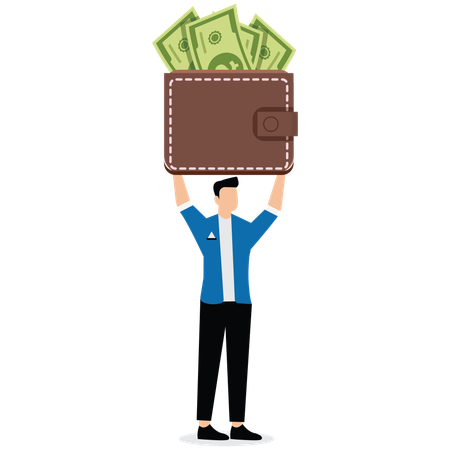 Geschäftsmann hält Geld mit Brieftasche Banknoten  Illustration