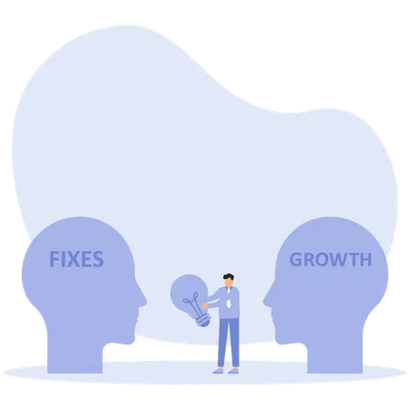 Geschäftsmann hält Glühbirne springen, um Wachstum Mindset Kopf anderes festes Mindset-Konzept  Illustration