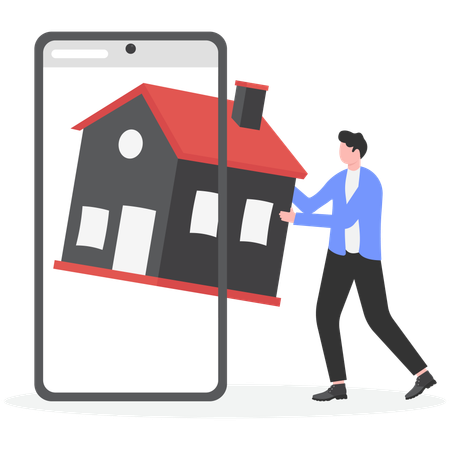 Geschäftsmann hält Home vom Handy  Illustration