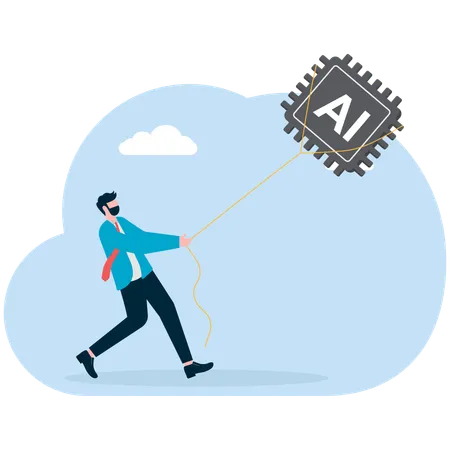 Geschäftsmann hält KI-Chip  Illustration