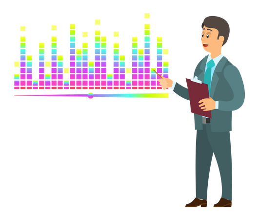 Geschäftsmann hält Vortrag über Wachstumsdiagramm  Illustration