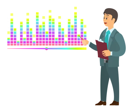 Geschäftsmann hält Vortrag über Wachstumsdiagramm  Illustration