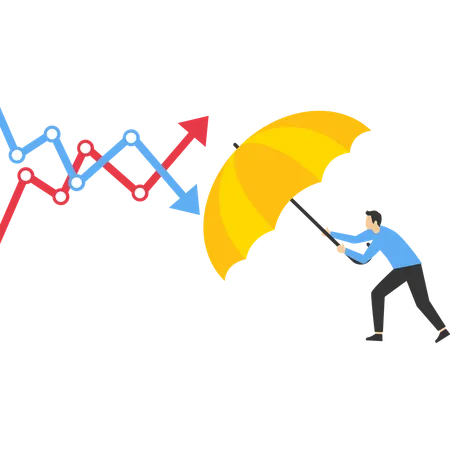 Geschäftsmann hält Regenschirm aus defensiven Aktien  Illustration