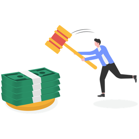 Geschäftsmann Hammer mit Stapel Papiergeld  Illustration
