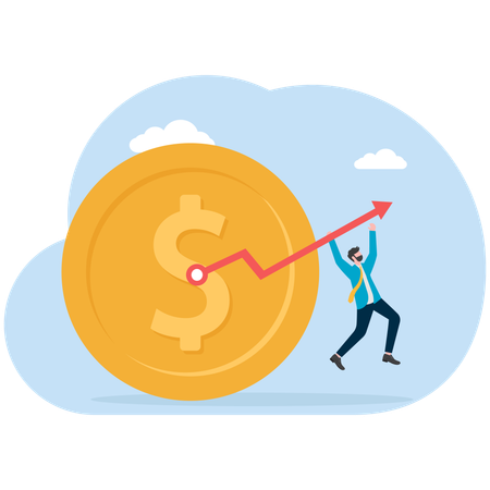 Geschäftsmann hängt an einem Diagramm zum finanziellen Wachstum  Illustration