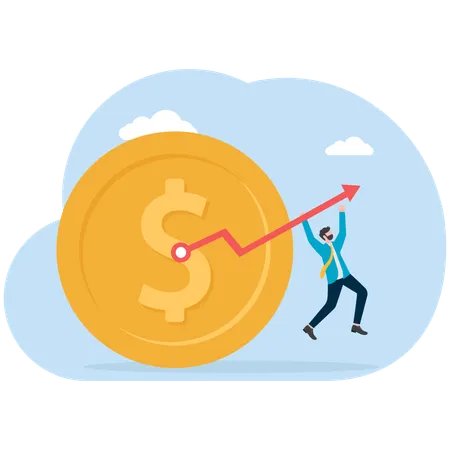 Geschäftsmann hängt an einem Diagramm zum finanziellen Wachstum  Illustration