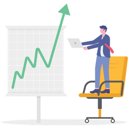 Geschäftsmann, der durch Online-Handel Erfolg hat  Illustration