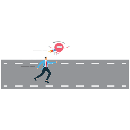 Geschäftsmann im Wettrennen gegen Roboter  Illustration