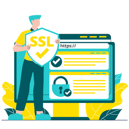 Geschäftsmann implementiert SSL-Technologie zur Datensicherheit  Illustration