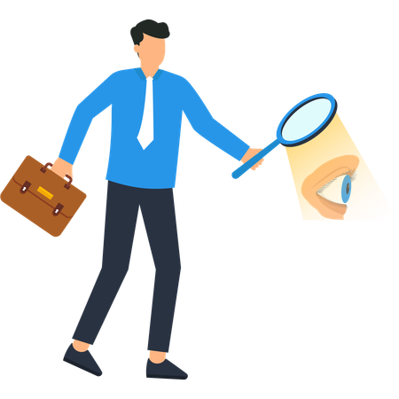 Geschäftsmann untersucht Augendetails mit Lupe  Illustration