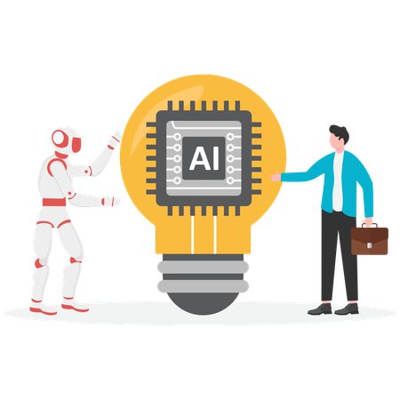 KI-Geschäftsleute arbeiten zusammen, um gute Ideen zu entwickeln  Illustration