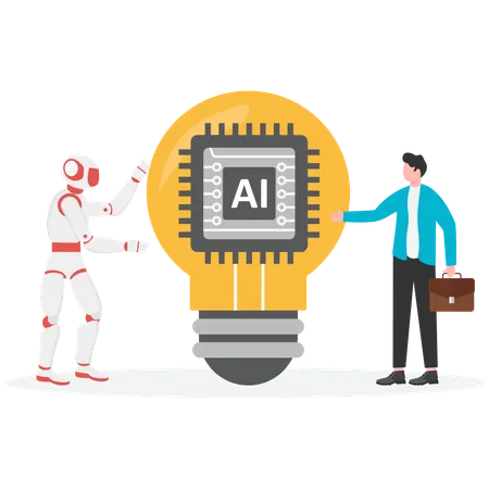 KI-Geschäftsleute arbeiten zusammen, um gute Ideen zu entwickeln  Illustration