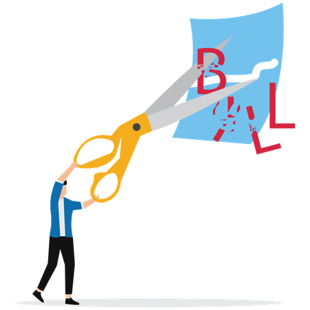 Geschäftsmann kürzt Einkaufsrechnung  Illustration