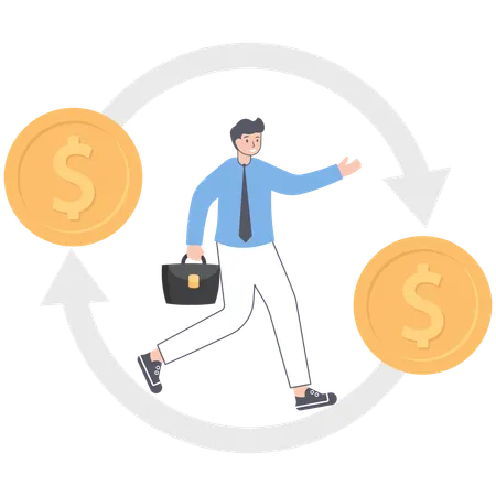 Geschäftsmann läuft auf Kreispfeildiagramm  Illustration