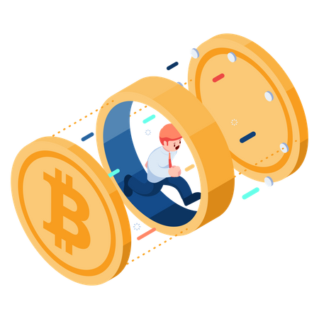Geschäftsmann läuft in Bitcoin  Illustration