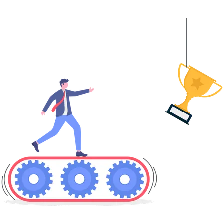 Geschäftsmann läuft über Förderband für Pokal  Illustration