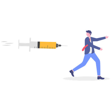 Geschäftsmann auf der Flucht vor Spritze  Illustration