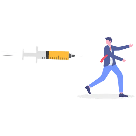 Geschäftsmann auf der Flucht vor Spritze  Illustration