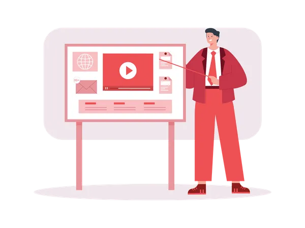 Geschäftsmann lehrt Videomarketingstrategie  Illustration