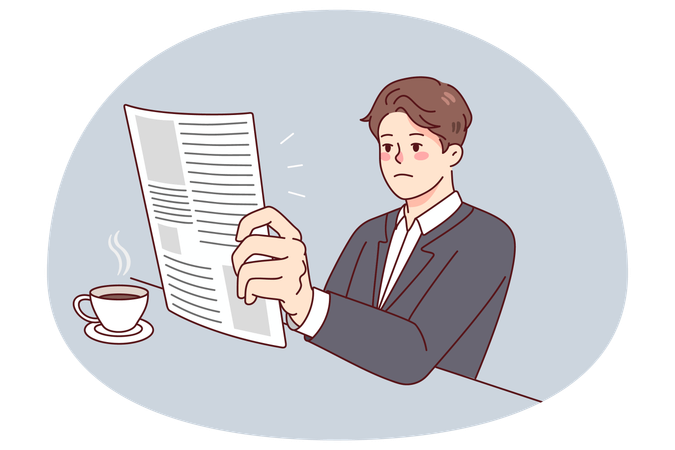 Geschäftsmann liest Zeitung und trinkt Kaffee  Illustration